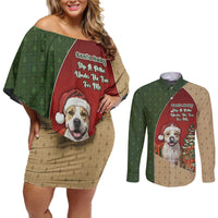 Merry Pitmas Couples Matching Off Shoulder Short Dress and Long Sleeve Button Shirt Santa Baby Slip A Pittie Under The Tree For Me - Wonder Print Shop