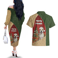 Merry Pitmas Couples Matching Off The Shoulder Long Sleeve Dress and Hawaiian Shirt Santa Baby Slip A Pittie Under The Tree For Me - Wonder Print Shop