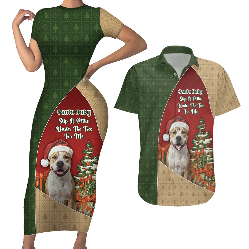Merry Pitmas Couples Matching Short Sleeve Bodycon Dress and Hawaiian Shirt Santa Baby Slip A Pittie Under The Tree For Me - Wonder Print Shop