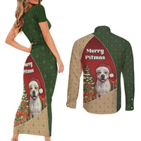 Merry Pitmas Couples Matching Short Sleeve Bodycon Dress and Long Sleeve Button Shirt Santa Baby Slip A Pittie Under The Tree For Me - Wonder Print Shop