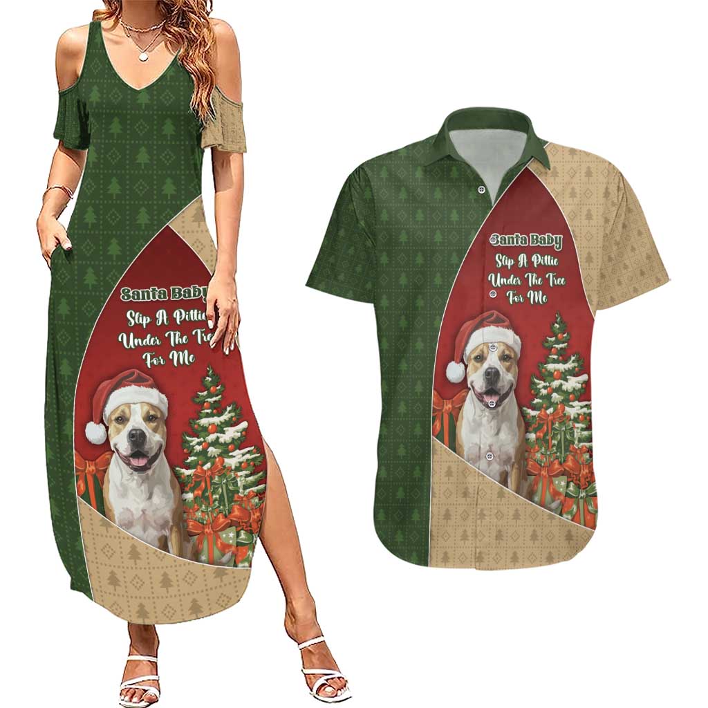 Merry Pitmas Couples Matching Summer Maxi Dress and Hawaiian Shirt Santa Baby Slip A Pittie Under The Tree For Me - Wonder Print Shop