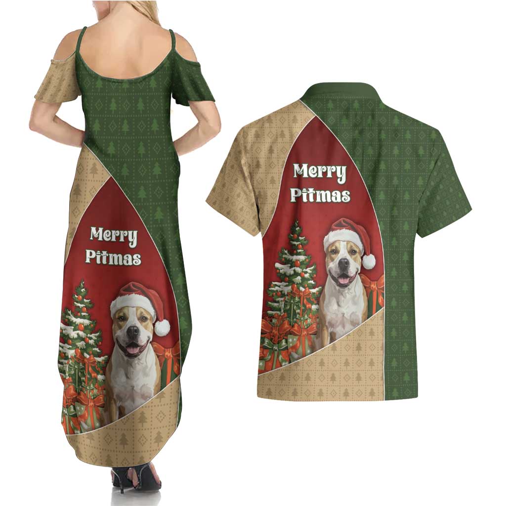 Merry Pitmas Couples Matching Summer Maxi Dress and Hawaiian Shirt Santa Baby Slip A Pittie Under The Tree For Me - Wonder Print Shop