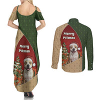 Merry Pitmas Couples Matching Summer Maxi Dress and Long Sleeve Button Shirt Santa Baby Slip A Pittie Under The Tree For Me - Wonder Print Shop