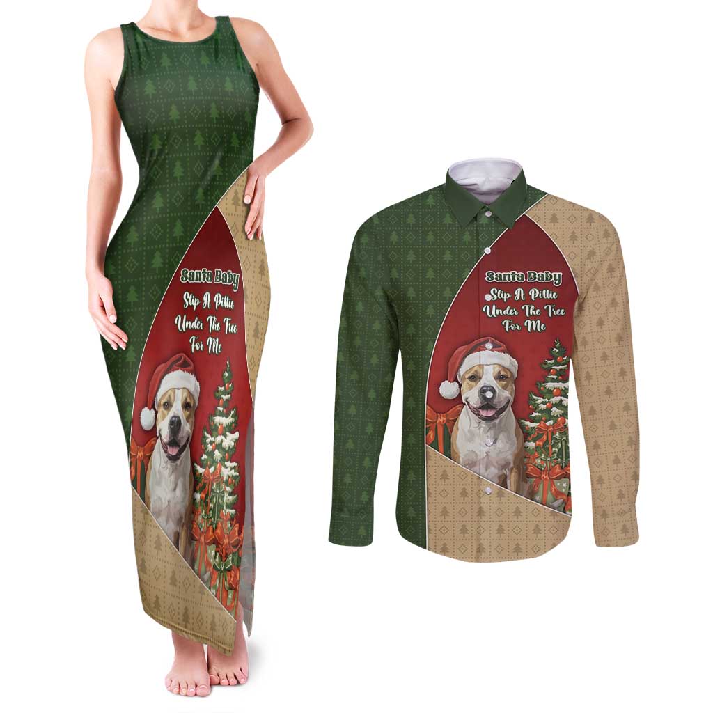 Merry Pitmas Couples Matching Tank Maxi Dress and Long Sleeve Button Shirt Santa Baby Slip A Pittie Under The Tree For Me - Wonder Print Shop