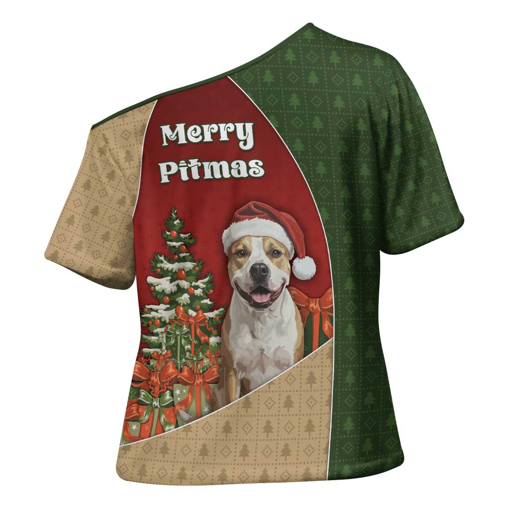 Merry Pitmas Cross Shoulder Shirt Santa Baby Slip A Pittie Under The Tree For Me - Wonder Print Shop