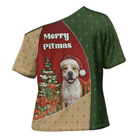 Merry Pitmas Cross Shoulder Shirt Santa Baby Slip A Pittie Under The Tree For Me - Wonder Print Shop