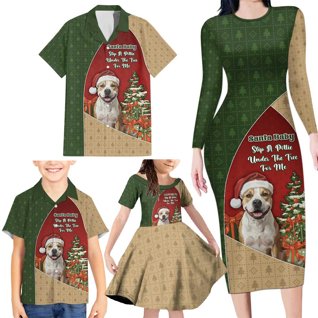 Merry Pitmas Family Matching Long Sleeve Bodycon Dress and Hawaiian Shirt Santa Baby Slip A Pittie Under The Tree For Me - Wonder Print Shop