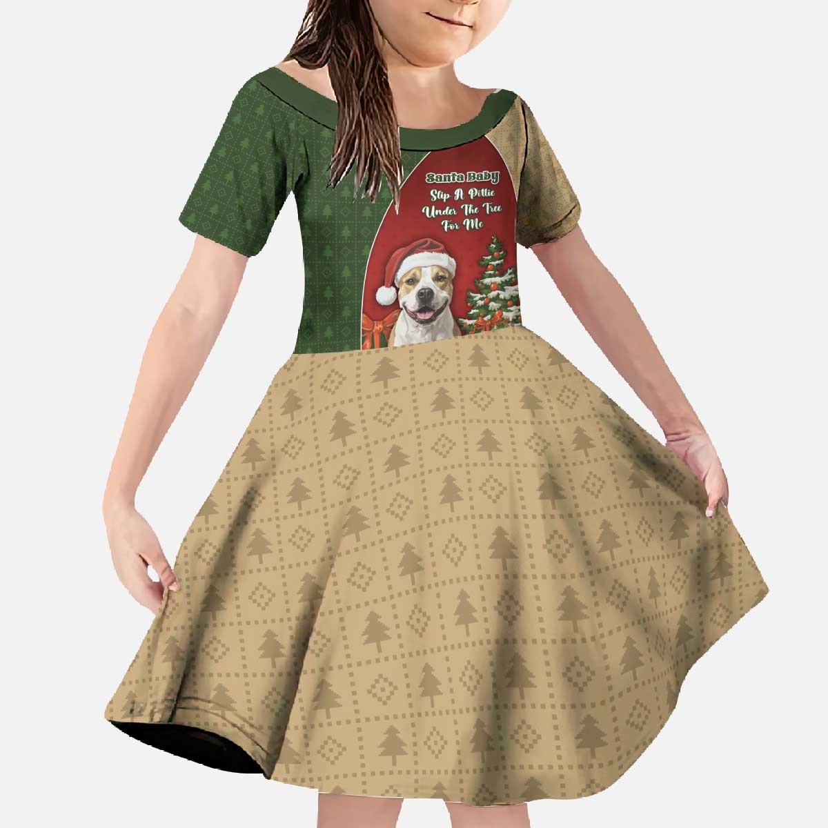 Merry Pitmas Family Matching Off The Shoulder Long Sleeve Dress and Hawaiian Shirt Santa Baby Slip A Pittie Under The Tree For Me - Wonder Print Shop
