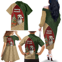 Merry Pitmas Family Matching Off The Shoulder Long Sleeve Dress and Hawaiian Shirt Santa Baby Slip A Pittie Under The Tree For Me - Wonder Print Shop
