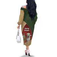 Merry Pitmas Family Matching Off The Shoulder Long Sleeve Dress and Hawaiian Shirt Santa Baby Slip A Pittie Under The Tree For Me - Wonder Print Shop
