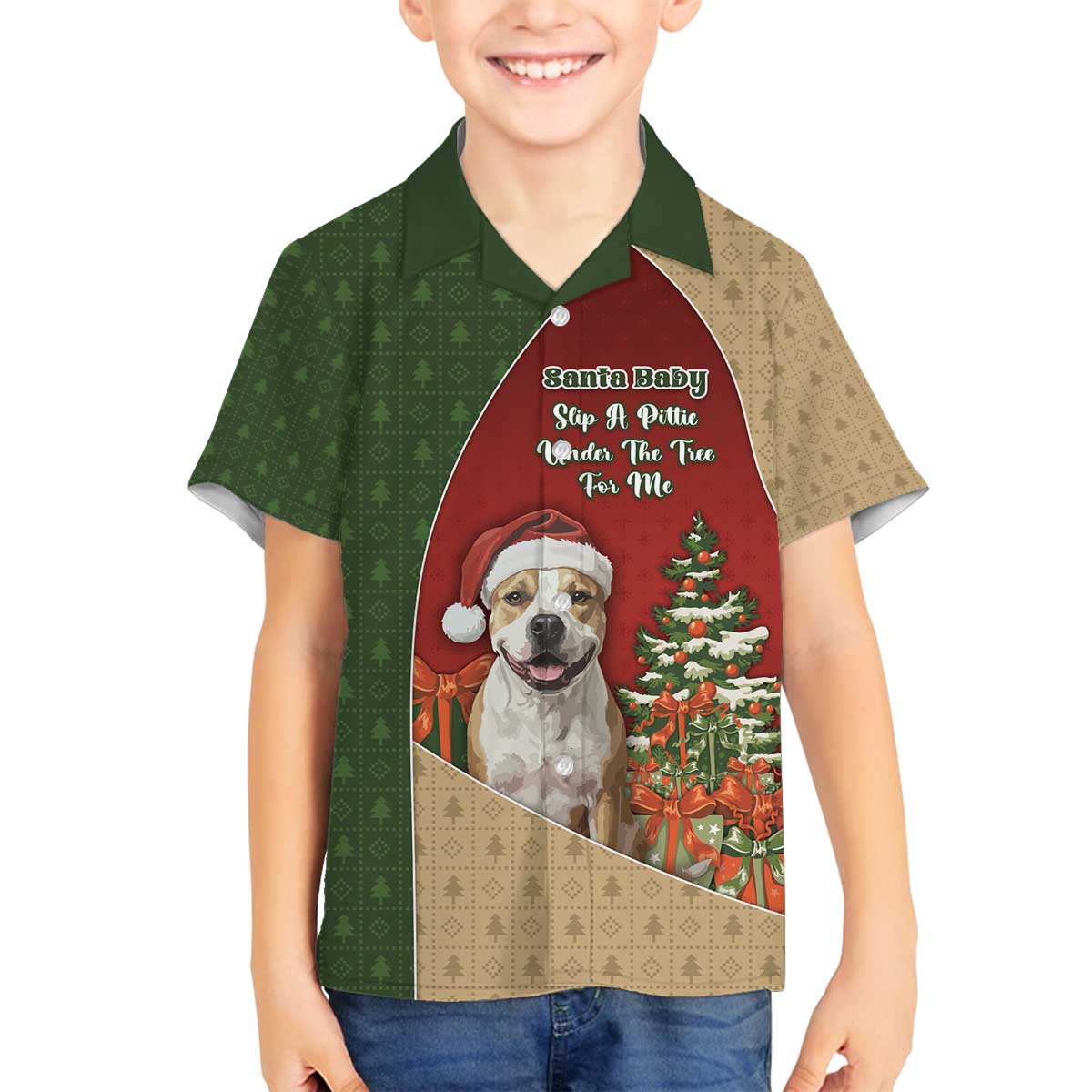 Merry Pitmas Family Matching Off The Shoulder Long Sleeve Dress and Hawaiian Shirt Santa Baby Slip A Pittie Under The Tree For Me - Wonder Print Shop