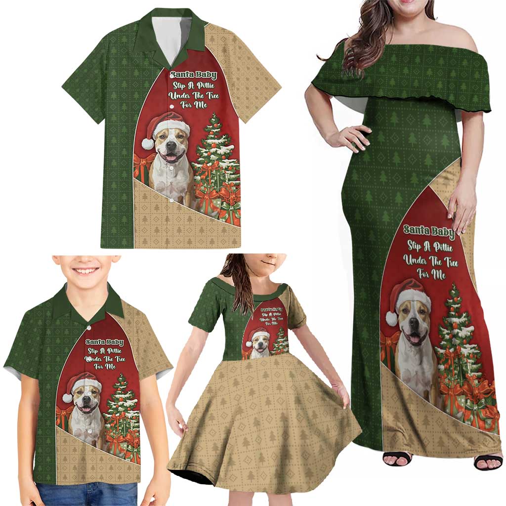 Merry Pitmas Family Matching Off Shoulder Maxi Dress and Hawaiian Shirt Santa Baby Slip A Pittie Under The Tree For Me - Wonder Print Shop