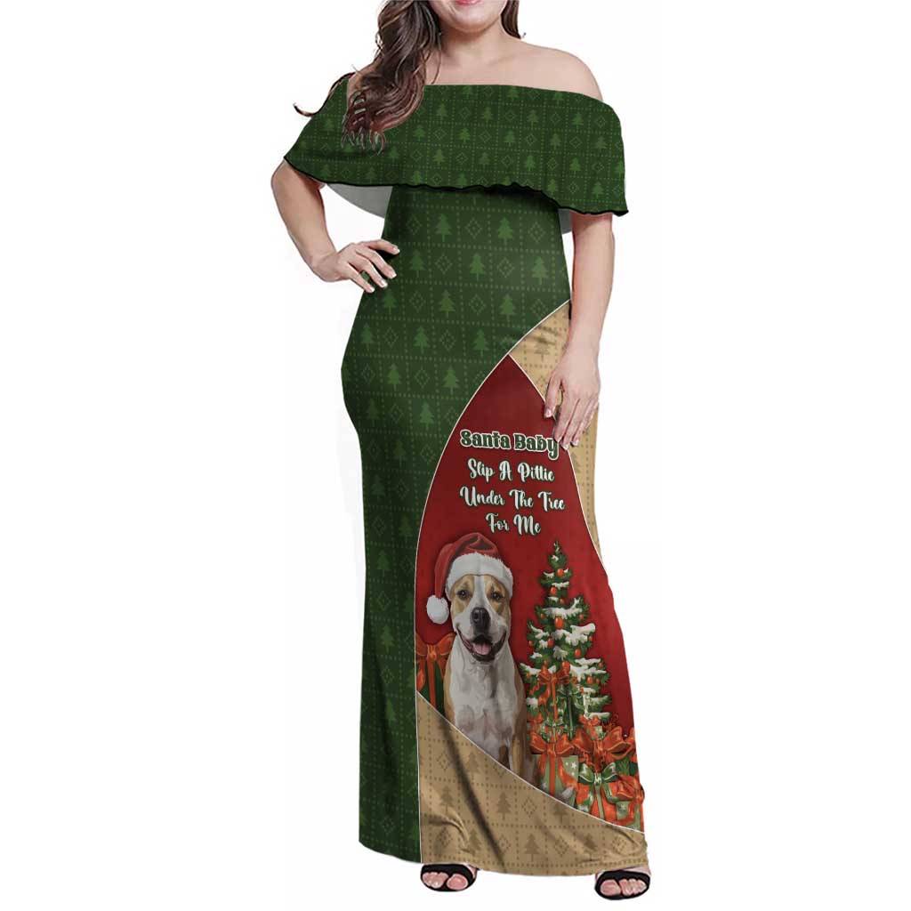 Merry Pitmas Family Matching Off Shoulder Maxi Dress and Hawaiian Shirt Santa Baby Slip A Pittie Under The Tree For Me - Wonder Print Shop