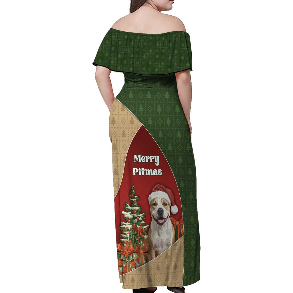 Merry Pitmas Family Matching Off Shoulder Maxi Dress and Hawaiian Shirt Santa Baby Slip A Pittie Under The Tree For Me - Wonder Print Shop