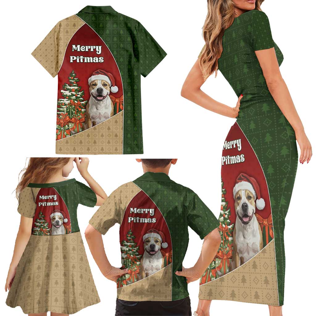 Merry Pitmas Family Matching Short Sleeve Bodycon Dress and Hawaiian Shirt Santa Baby Slip A Pittie Under The Tree For Me - Wonder Print Shop