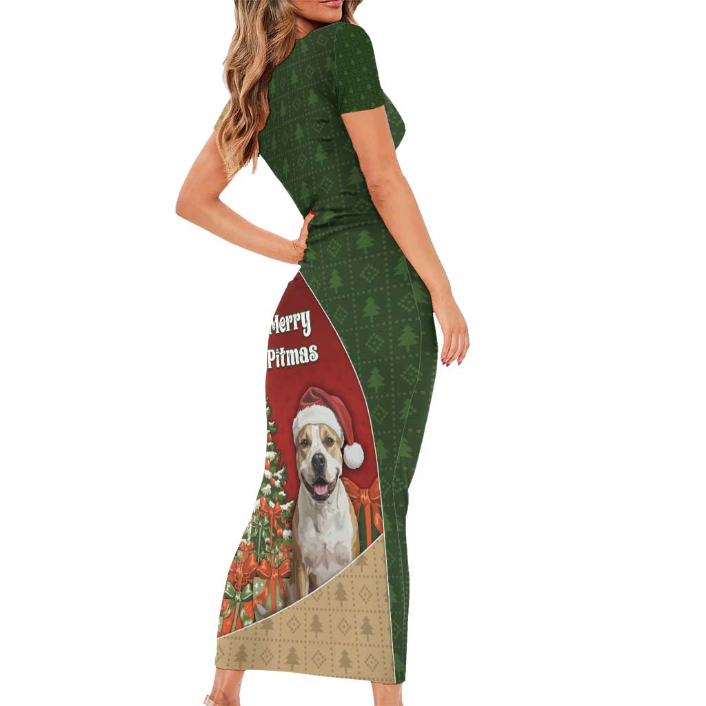 Merry Pitmas Family Matching Short Sleeve Bodycon Dress and Hawaiian Shirt Santa Baby Slip A Pittie Under The Tree For Me - Wonder Print Shop