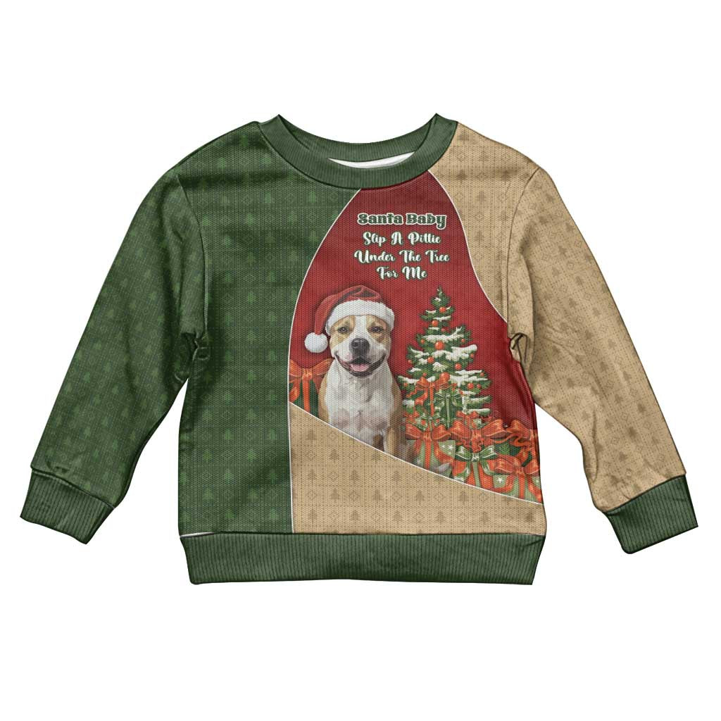 Merry Pitmas Kid Ugly Christmas Sweater Santa Baby Slip A Pittie Under The Tree For Me - Wonder Print Shop