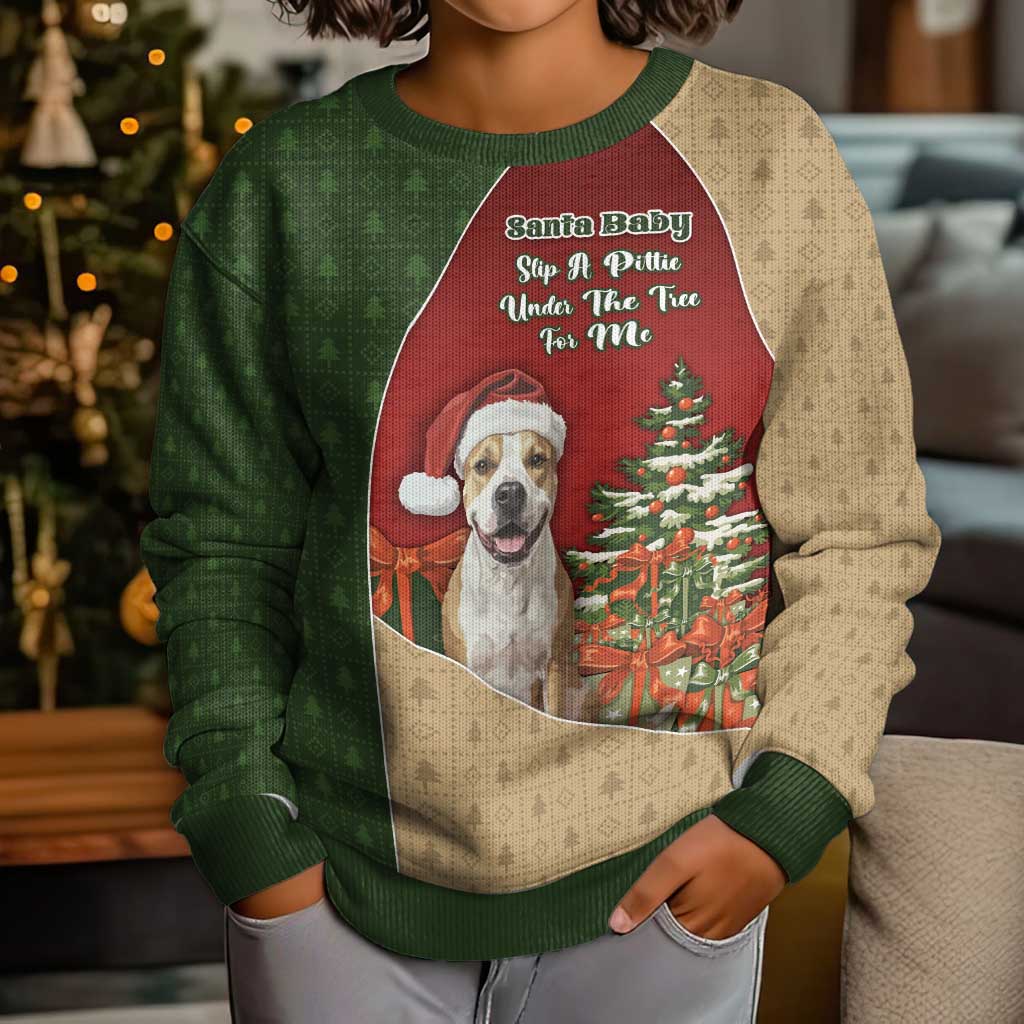 Merry Pitmas Kid Ugly Christmas Sweater Santa Baby Slip A Pittie Under The Tree For Me - Wonder Print Shop