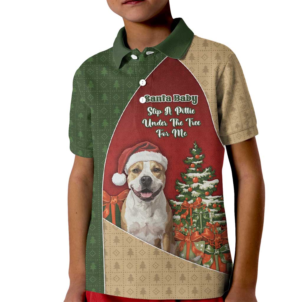Merry Pitmas Kid Polo Shirt Santa Baby Slip A Pittie Under The Tree For Me - Wonder Print Shop