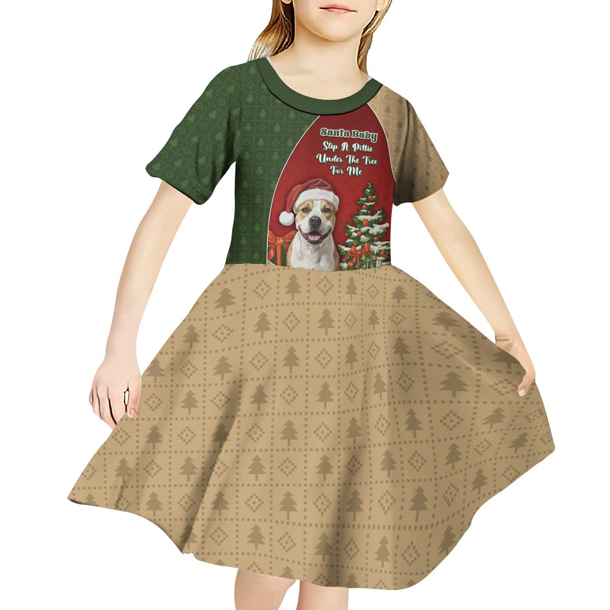 Merry Pitmas Kid Short Sleeve Dress Santa Baby Slip A Pittie Under The Tree For Me - Wonder Print Shop