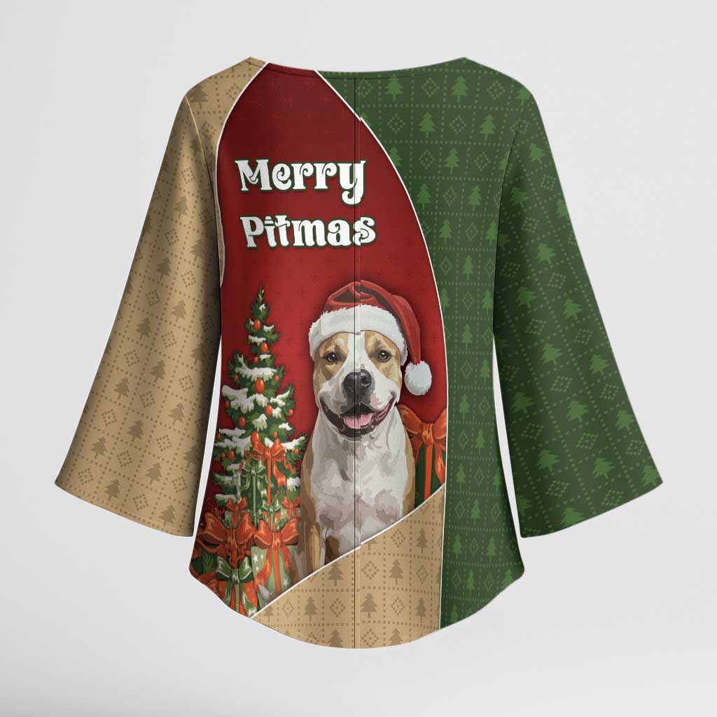 Merry Pitmas Kimono Sleeve Blouse Santa Baby Slip A Pittie Under The Tree For Me - Wonder Print Shop