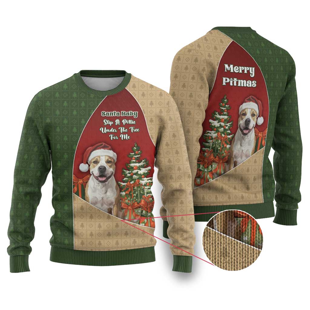 Merry Pitmas Ugly Christmas Sweater Santa Baby Slip A Pittie Under The Tree For Me - Wonder Print Shop