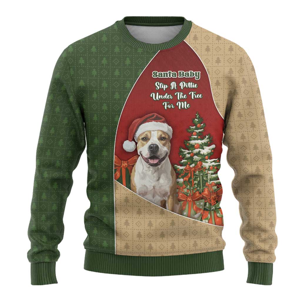Merry Pitmas Ugly Christmas Sweater Santa Baby Slip A Pittie Under The Tree For Me - Wonder Print Shop