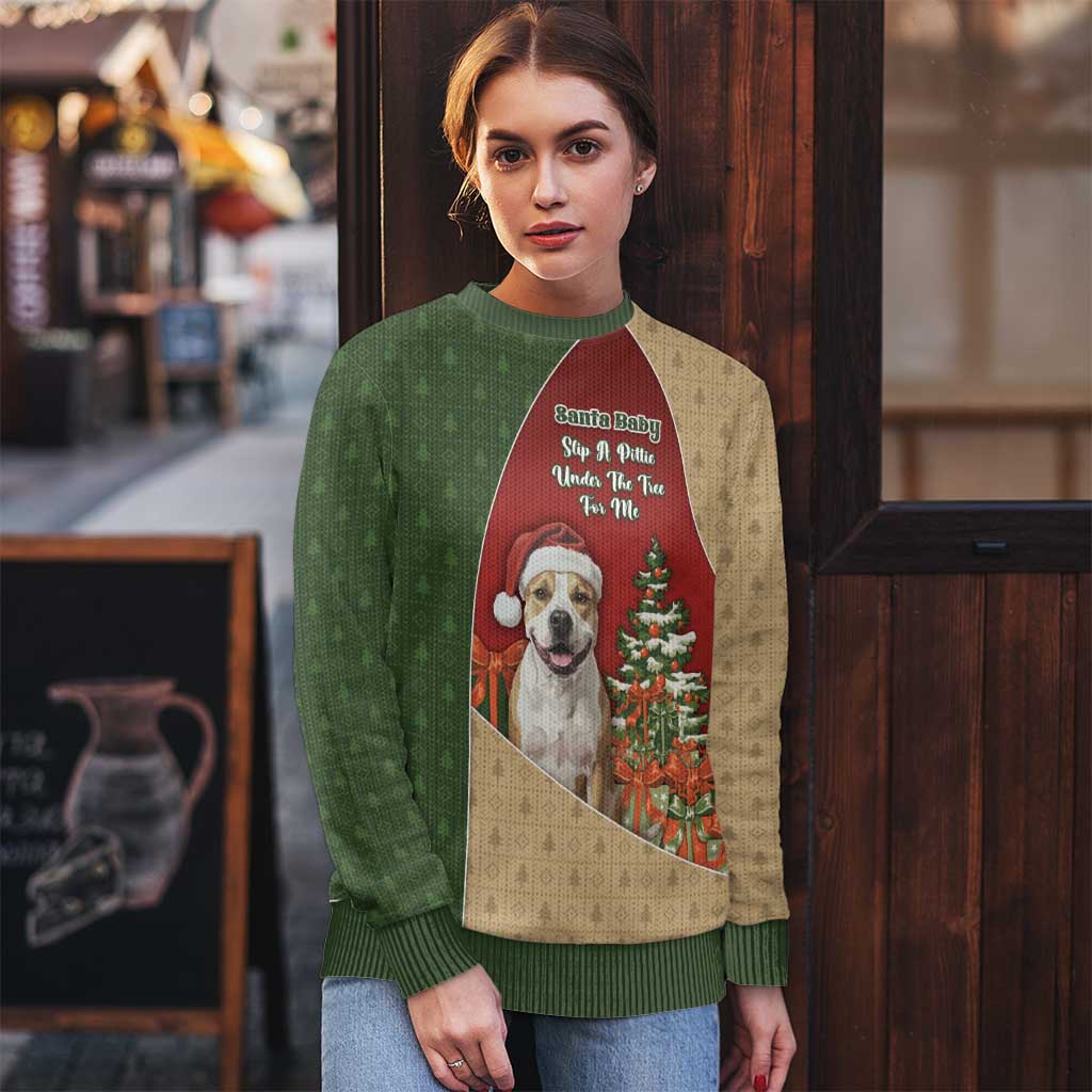Merry Pitmas Ugly Christmas Sweater Santa Baby Slip A Pittie Under The Tree For Me - Wonder Print Shop