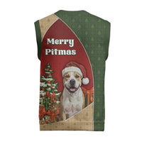 Merry Pitmas Christmas Knitted V-Neck Vest Santa Baby Slip A Pittie Under The Tree For Me - Wonder Print Shop