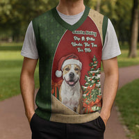 Merry Pitmas Christmas Knitted V-Neck Vest Santa Baby Slip A Pittie Under The Tree For Me - Wonder Print Shop
