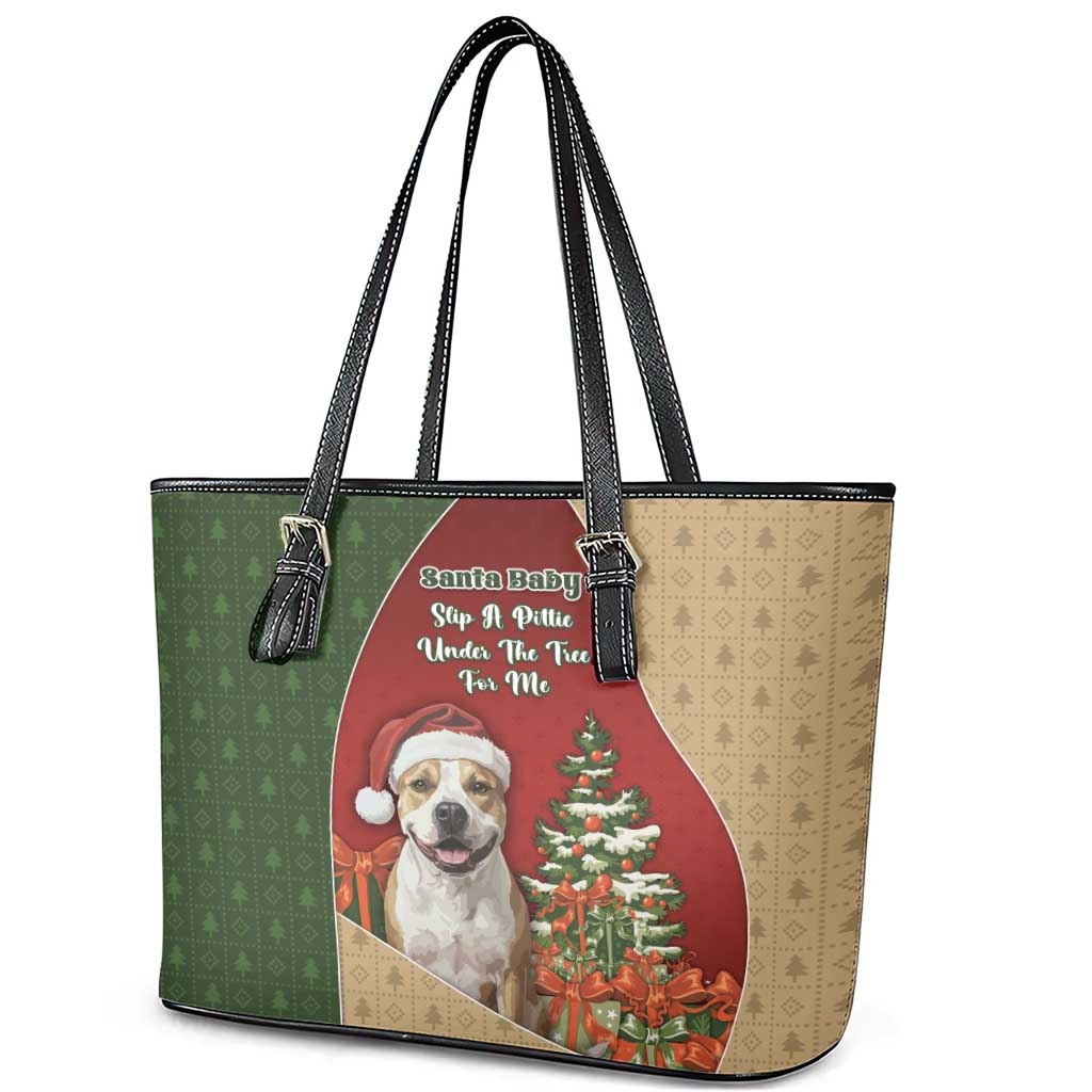 Merry Pitmas Leather Tote Bag Santa Baby Slip A Pittie Under The Tree For Me - Wonder Print Shop