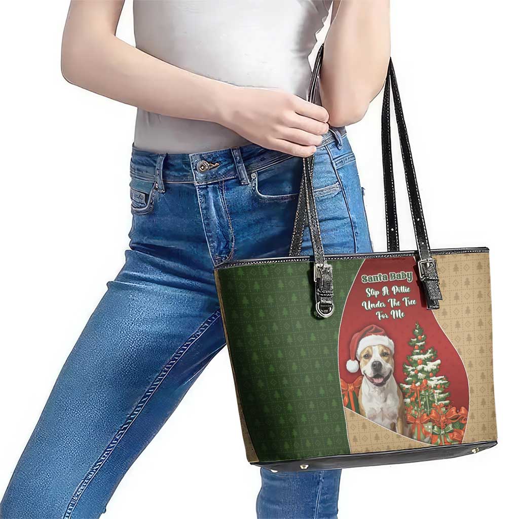 Merry Pitmas Leather Tote Bag Santa Baby Slip A Pittie Under The Tree For Me - Wonder Print Shop