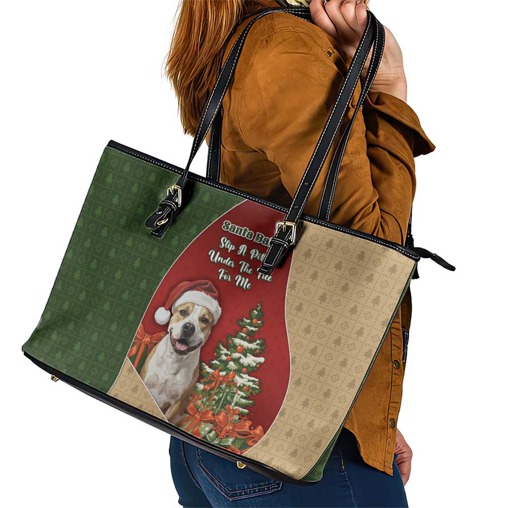 Merry Pitmas Leather Tote Bag Santa Baby Slip A Pittie Under The Tree For Me - Wonder Print Shop