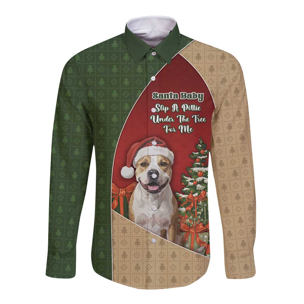 Merry Pitmas Long Sleeve Button Shirt Santa Baby Slip A Pittie Under The Tree For Me - Wonder Print Shop