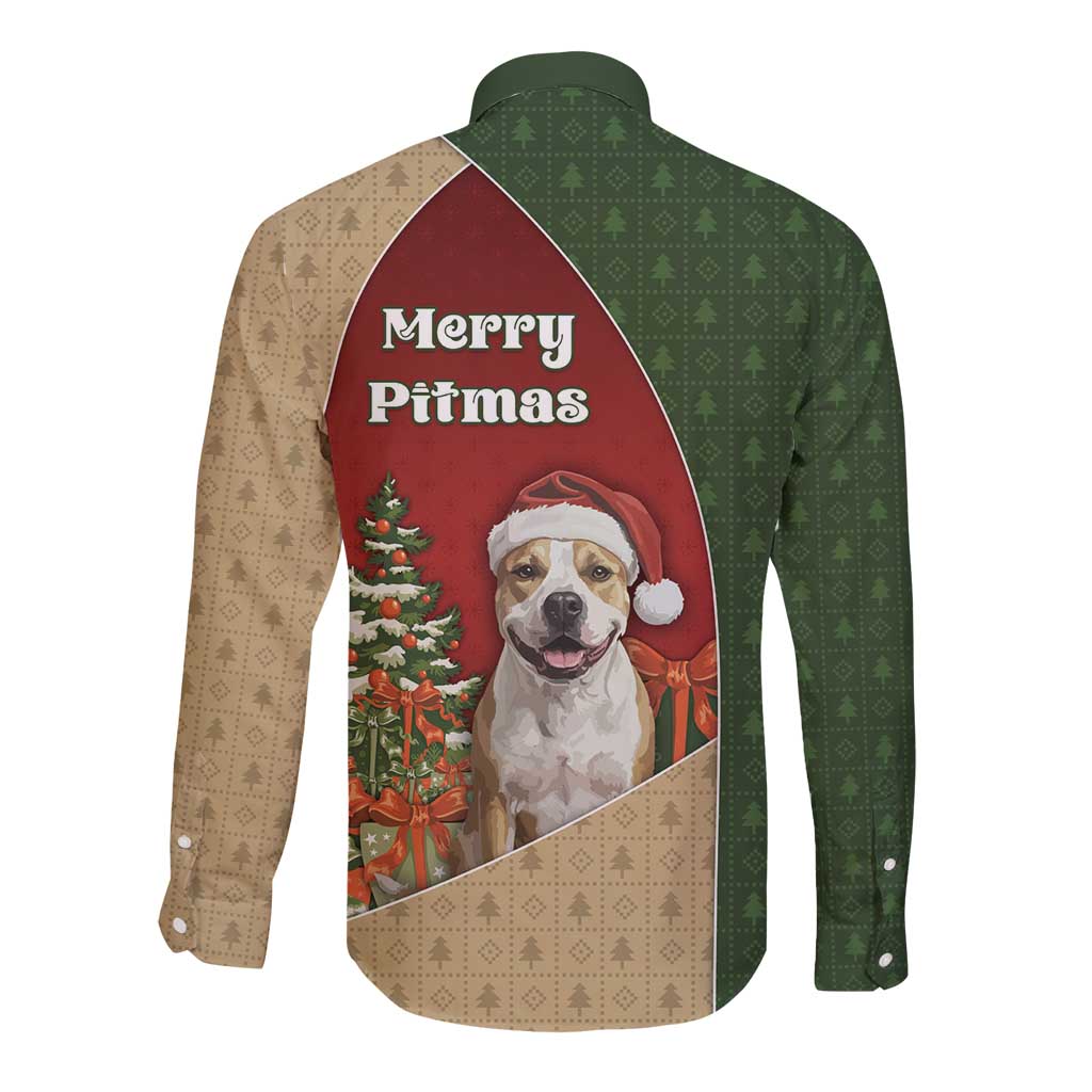 Merry Pitmas Long Sleeve Button Shirt Santa Baby Slip A Pittie Under The Tree For Me - Wonder Print Shop