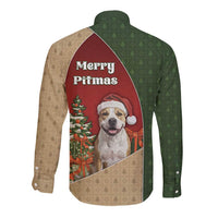 Merry Pitmas Long Sleeve Button Shirt Santa Baby Slip A Pittie Under The Tree For Me - Wonder Print Shop