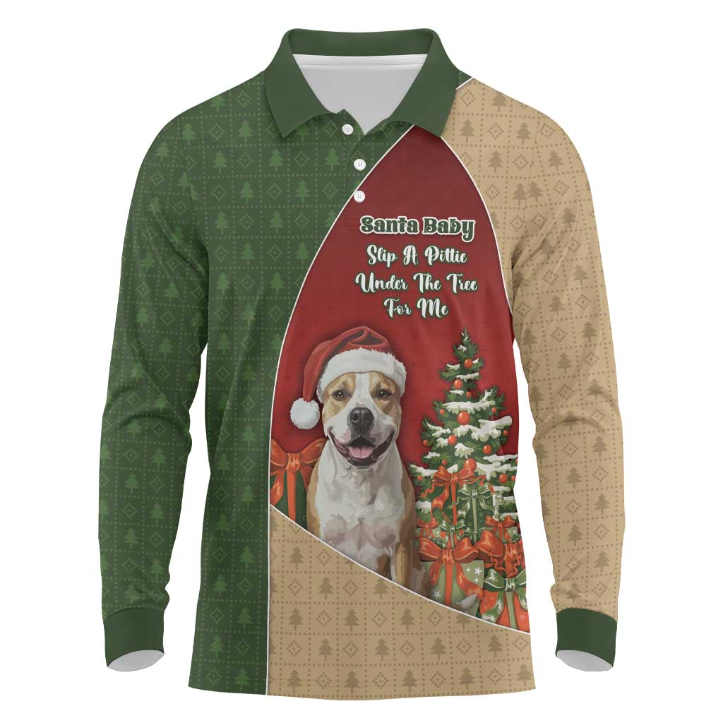 Merry Pitmas Long Sleeve Polo Shirt Santa Baby Slip A Pittie Under The Tree For Me - Wonder Print Shop