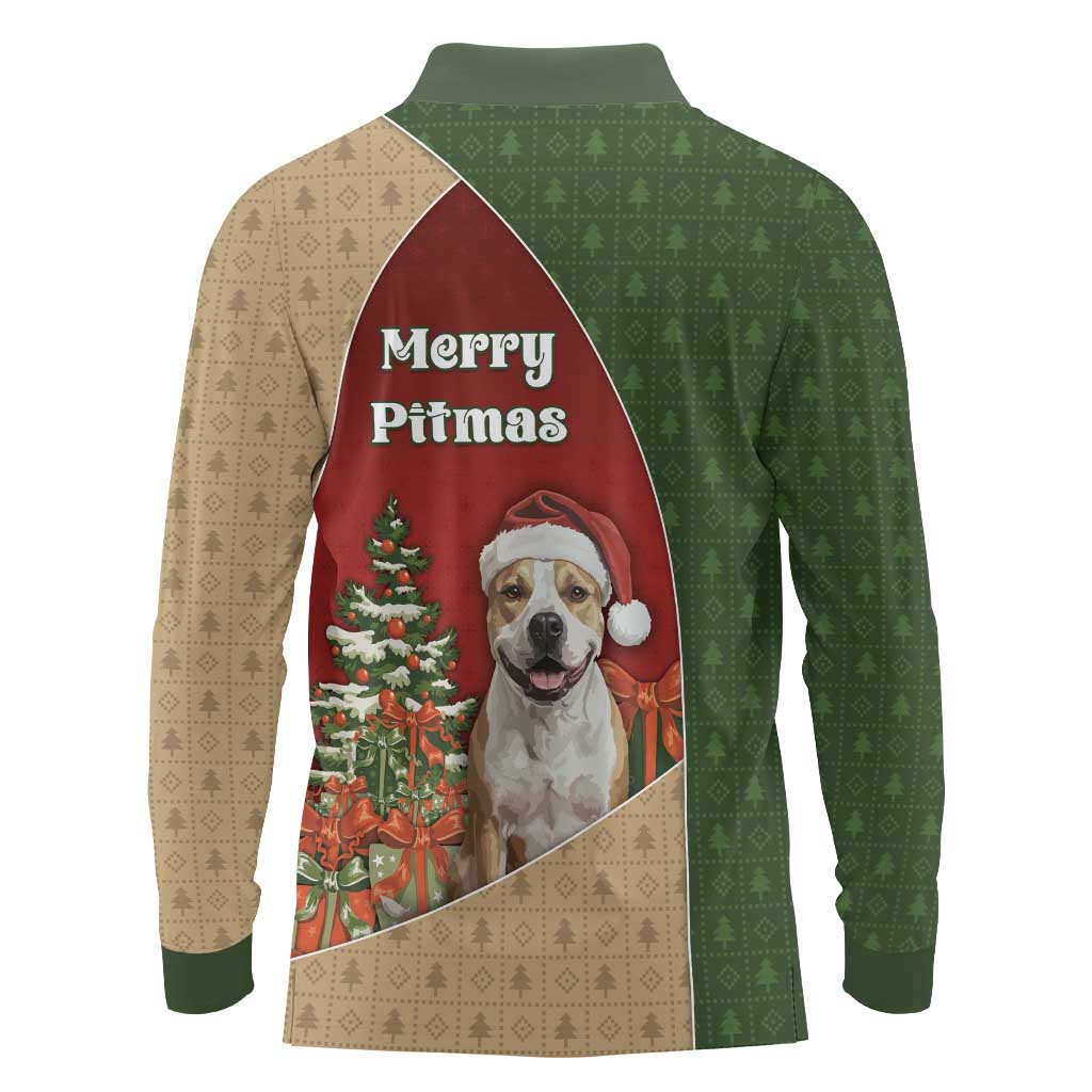 Merry Pitmas Long Sleeve Polo Shirt Santa Baby Slip A Pittie Under The Tree For Me - Wonder Print Shop