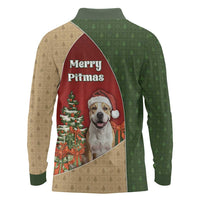 Merry Pitmas Long Sleeve Polo Shirt Santa Baby Slip A Pittie Under The Tree For Me - Wonder Print Shop