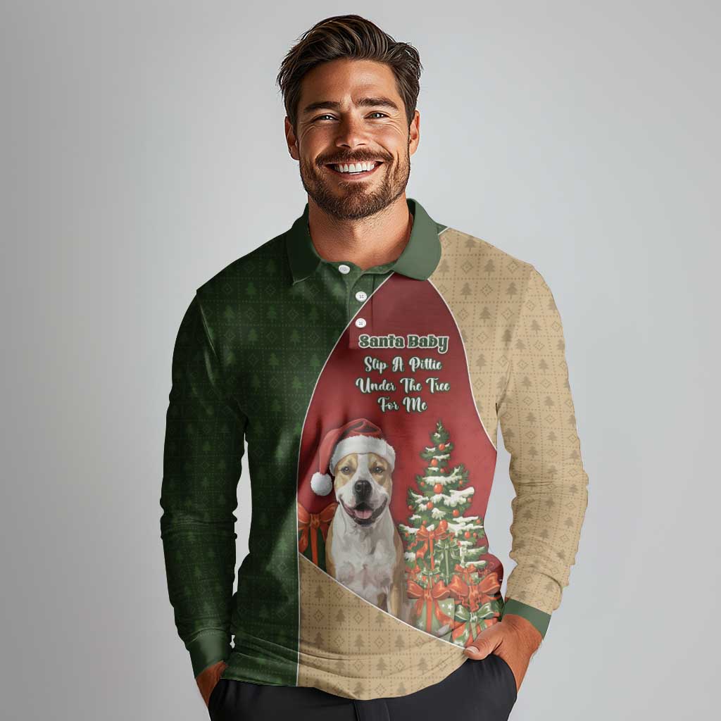 Merry Pitmas Long Sleeve Polo Shirt Santa Baby Slip A Pittie Under The Tree For Me - Wonder Print Shop