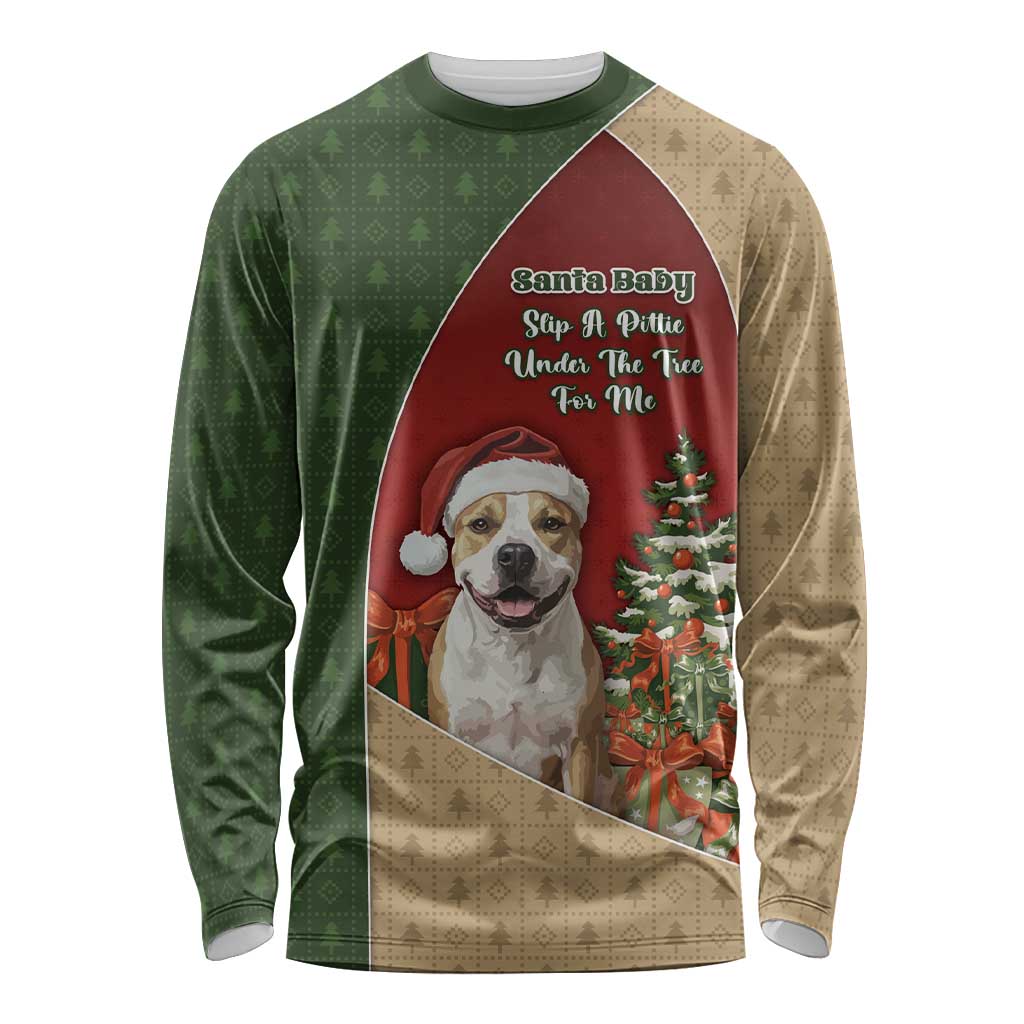 Merry Pitmas Long Sleeve Shirt Santa Baby Slip A Pittie Under The Tree For Me - Wonder Print Shop