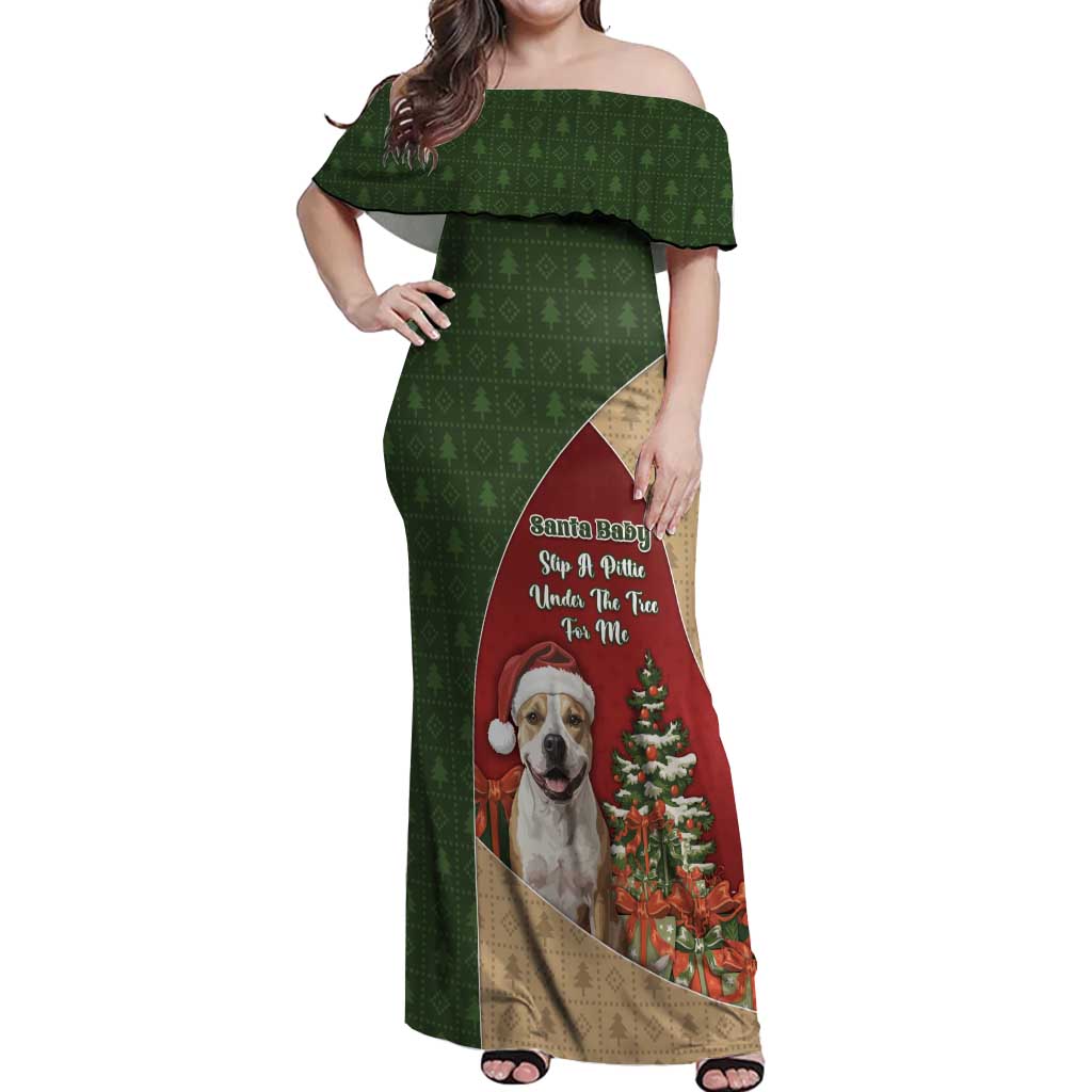 Merry Pitmas Off Shoulder Maxi Dress Santa Baby Slip A Pittie Under The Tree For Me - Wonder Print Shop