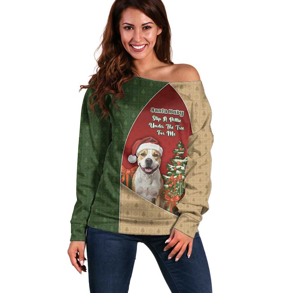 Merry Pitmas Off Shoulder Sweater Santa Baby Slip A Pittie Under The Tree For Me - Wonder Print Shop