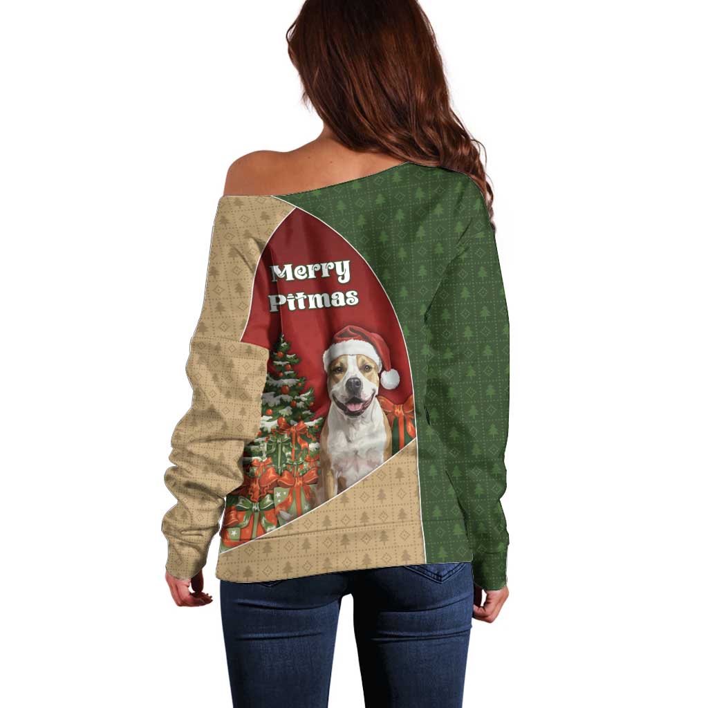 Merry Pitmas Off Shoulder Sweater Santa Baby Slip A Pittie Under The Tree For Me - Wonder Print Shop