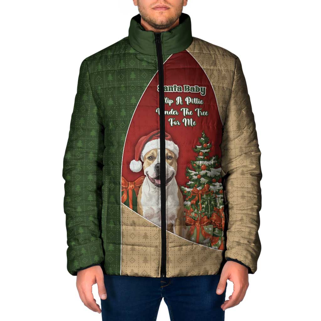 Merry Pitmas Padded Jacket Santa Baby Slip A Pittie Under The Tree For Me - Wonder Print Shop