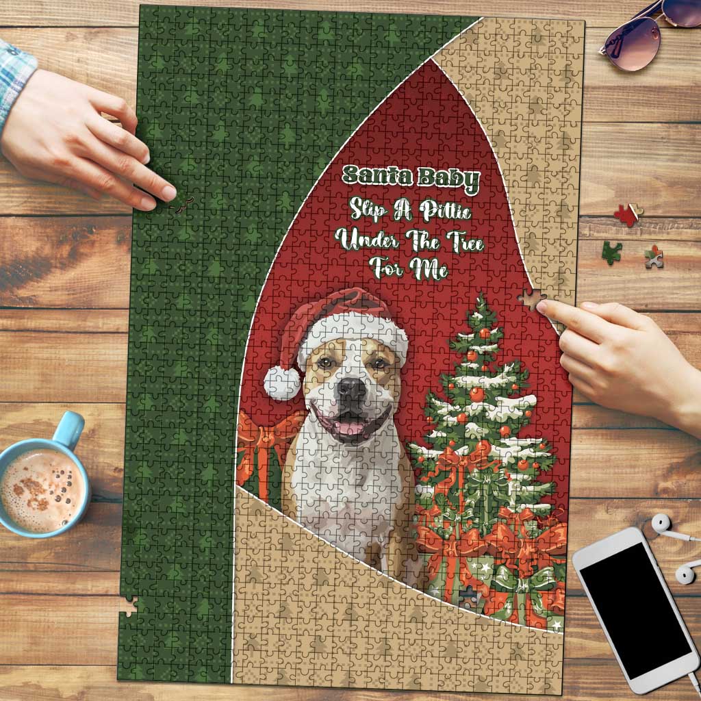 Merry Pitmas Puzzle Santa Baby Slip A Pittie Under The Tree For Me - Wonder Print Shop
