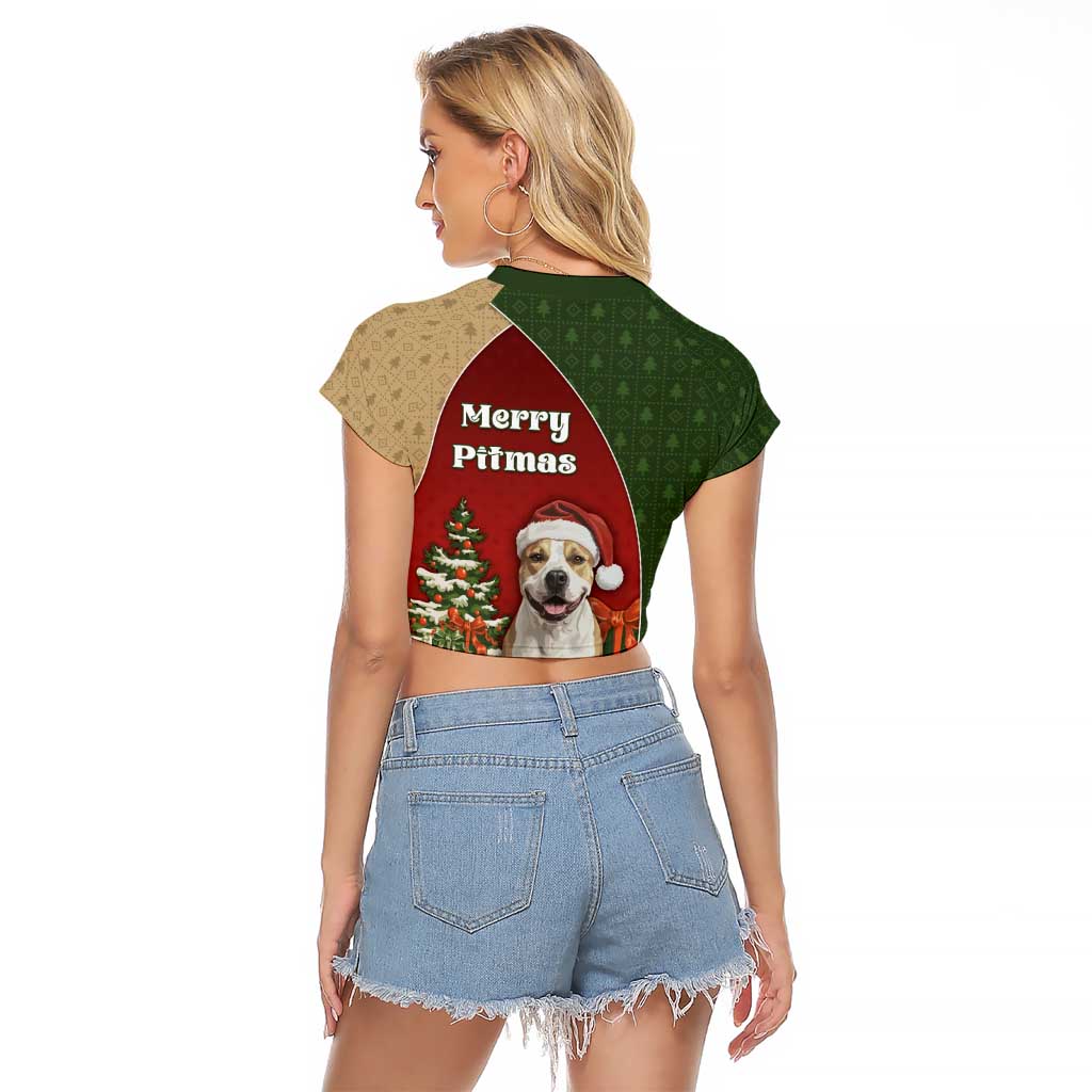 Merry Pitmas Raglan Cropped T Shirt Santa Baby Slip A Pittie Under The Tree For Me - Wonder Print Shop
