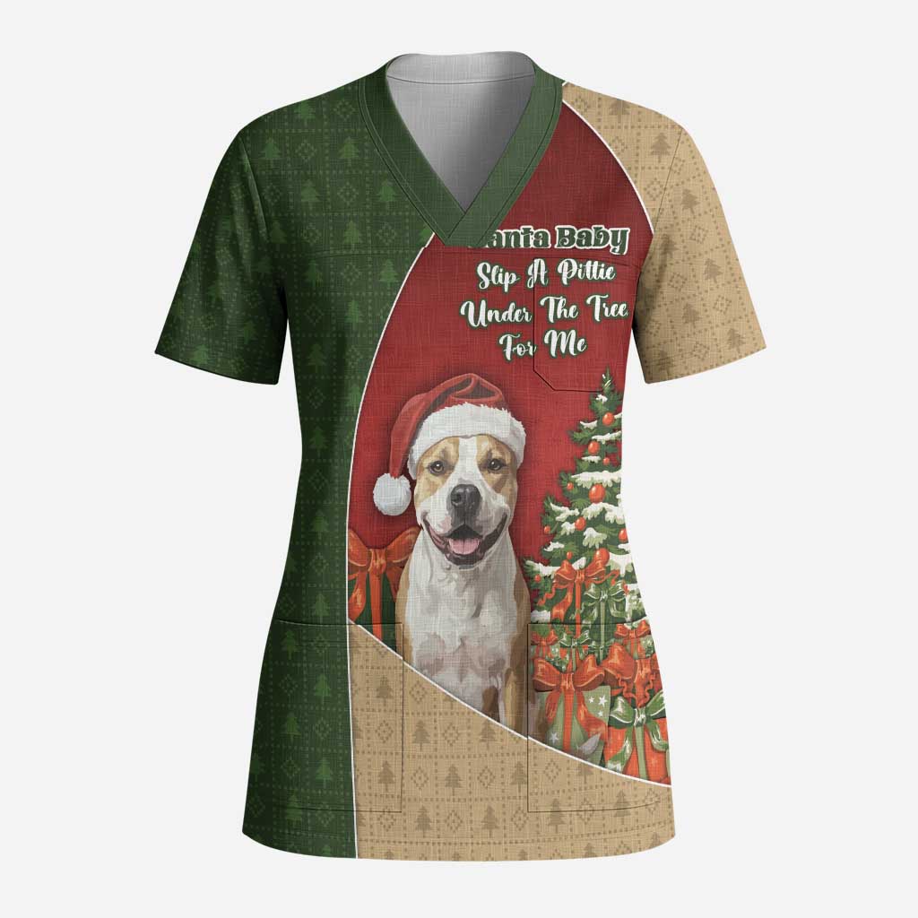 Merry Pitmas Scrub Top Santa Baby Slip A Pittie Under The Tree For Me - Wonder Print Shop
