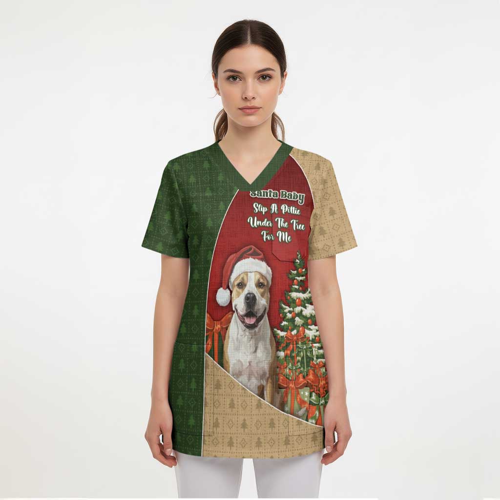 Merry Pitmas Scrub Top Santa Baby Slip A Pittie Under The Tree For Me - Wonder Print Shop