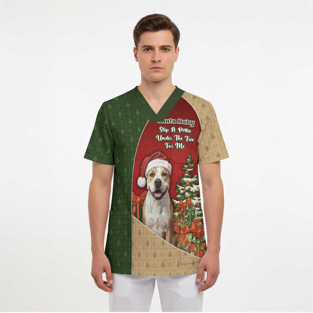 Merry Pitmas Scrub Top Santa Baby Slip A Pittie Under The Tree For Me - Wonder Print Shop